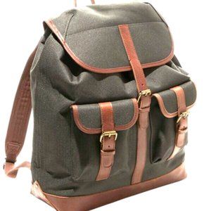 NEW - LL Bean Boat & Tote Bag - Signature Backpack Olive Green & Brown Leather